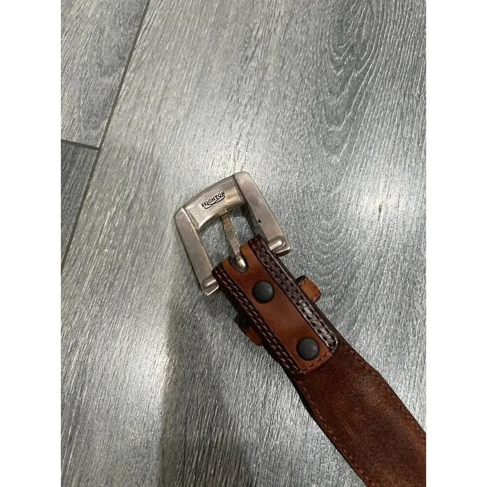 Brighton Seacliff Taper Leather Belt Embroidered Inlay Western 38 Brown A010282